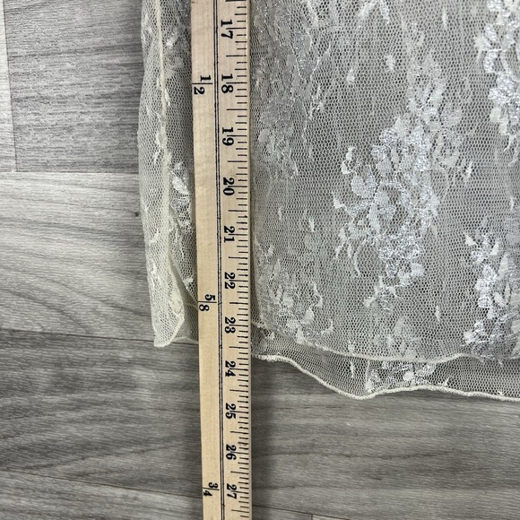 Lace Top Womens L Beige Sheer Cottagecore Short Sleeve Gypsy Festival Fairy Boho - Picture 5 of 8